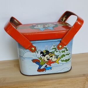 Vintage Walt Disney Tin Box with Mickey, Minnie & Donald Duck READ